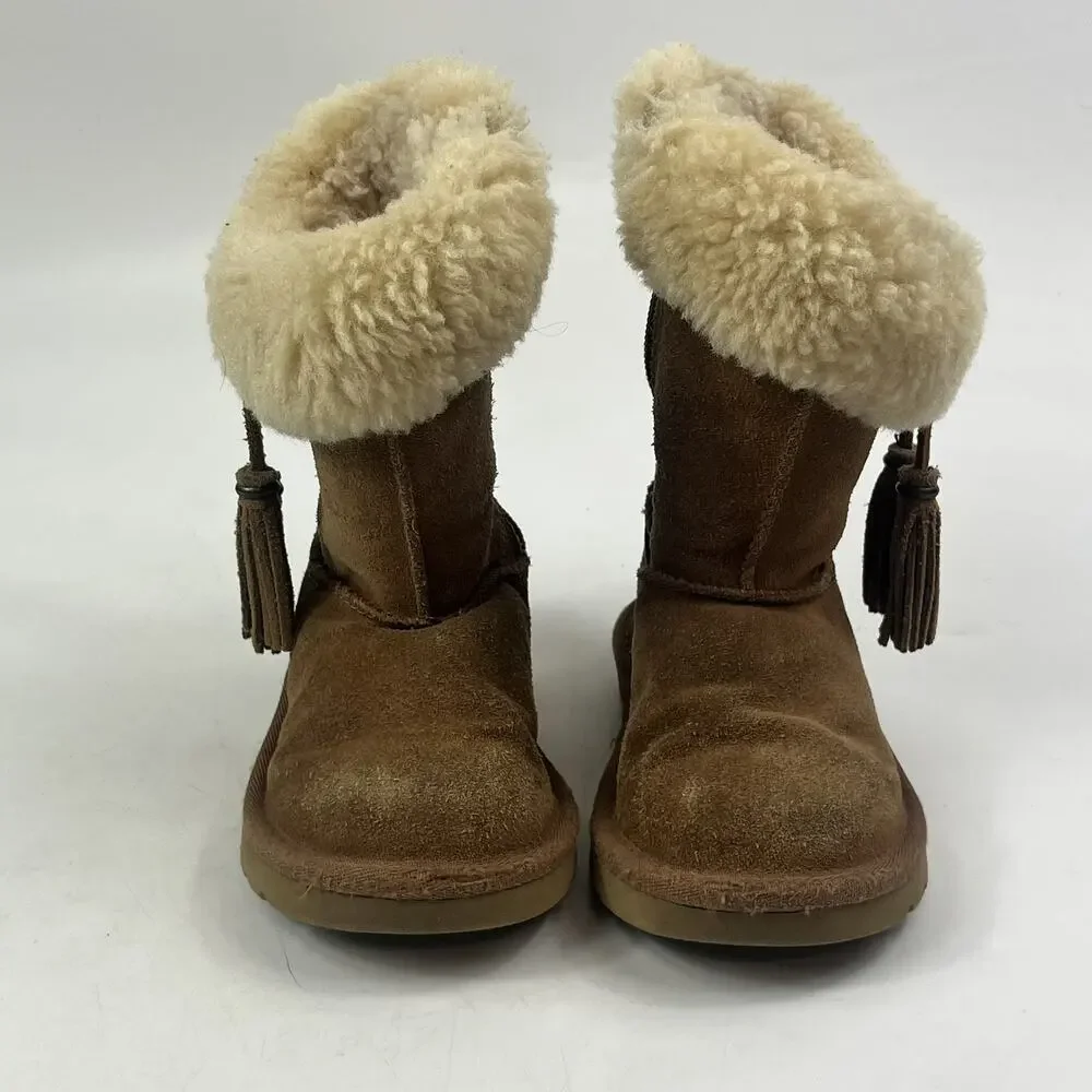 UGG Kids Tacey Boots Toddler Size 8 Brown Suede Shearling Lined Zip Tassel